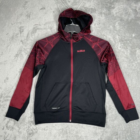 Nike Lebron James Shirt Boys Large Black Red Basketball Hoodie Sweatshirt Street - Picture 2 of 10